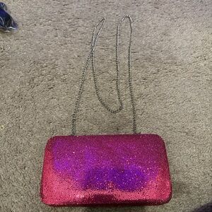 Pink Glitter Shoulder Bag w Chain Strap
